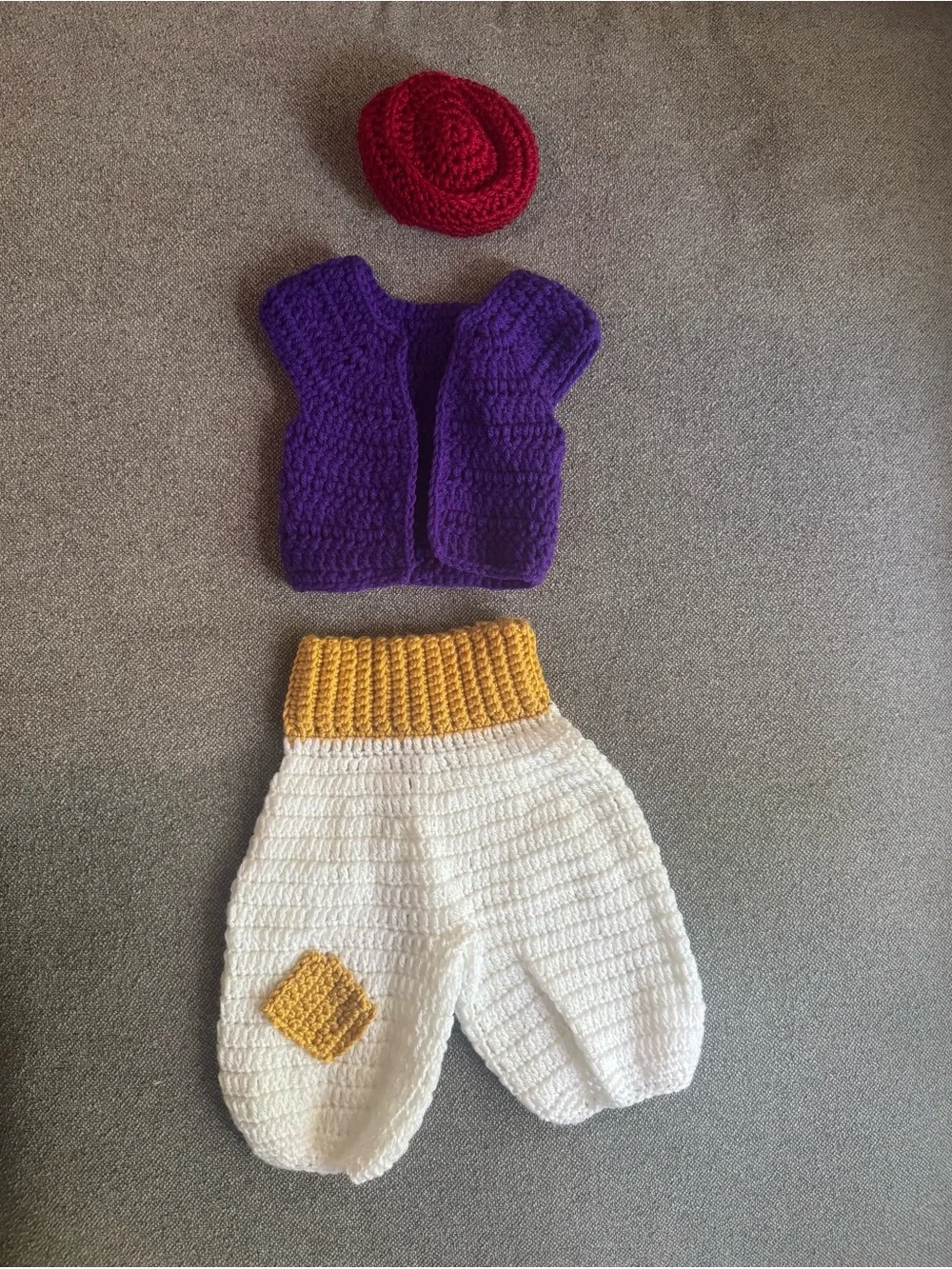 Baby Crochet Vest, Pants and hat Set - Aladdin inspired baby size 0-3 month